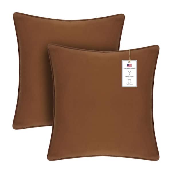 A1 Home Collections A1HC Burnt Caramel Velvet Decorative Pillow Cover Pack of 2, 18 in. x 18 in. Hidden YKK Zipper, Throw Pillow Covers Only