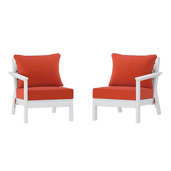 WESTIN OUTDOOR Birchwood White Arrangeable Outdoor Patio 2-Piece Deep Seating HDPE Loveseat Arm Chair Set with Orange Cushions