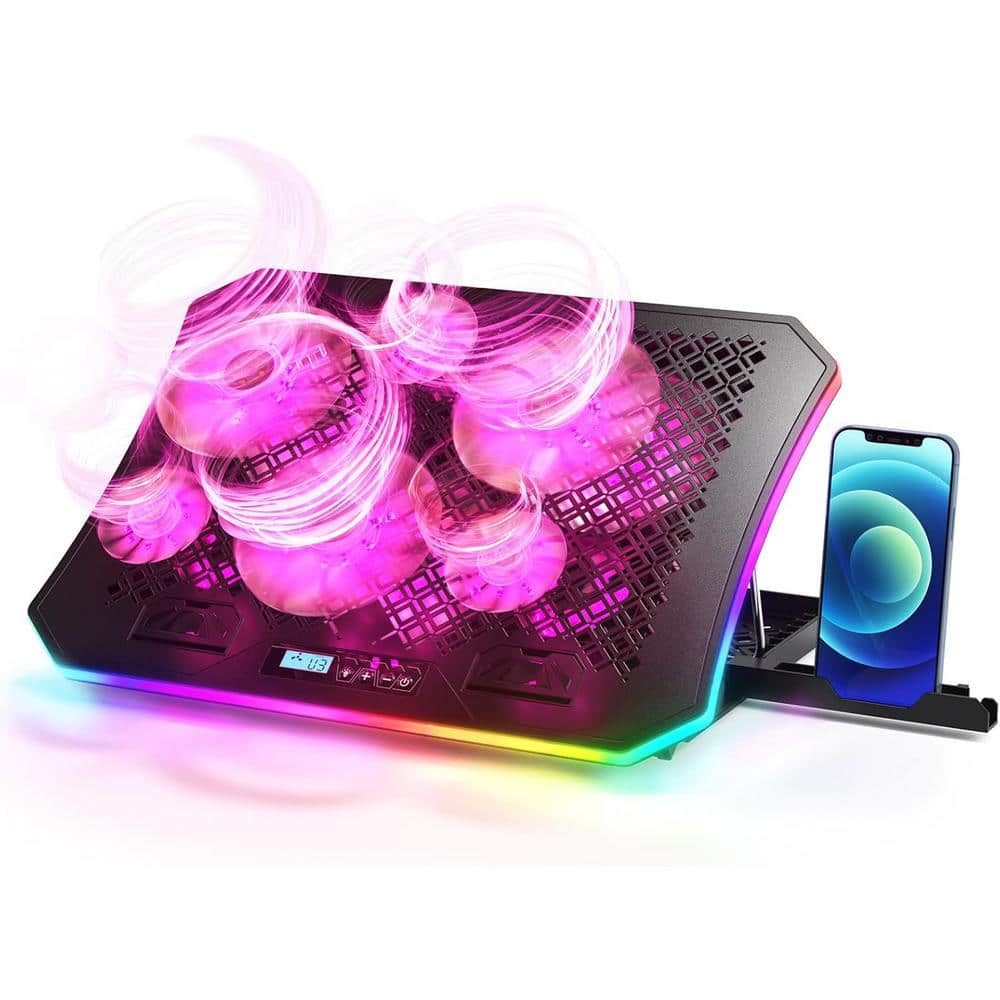 Laptop Cooling Pad with 10-Modes Lights, 6-Fans and 7-Height Stands in Purp