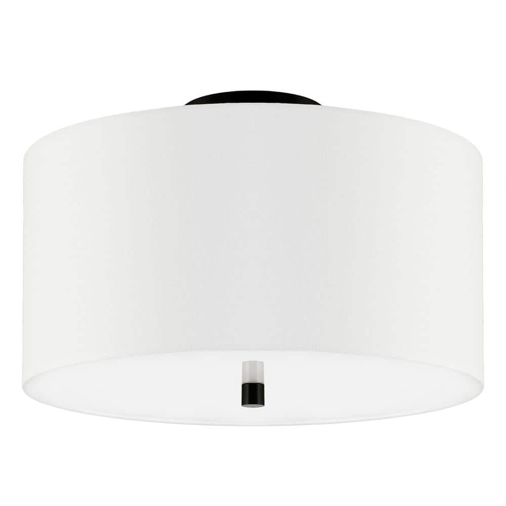 Ellis 16" Matte Black Modern Drum Flush Mount with Linen Shade