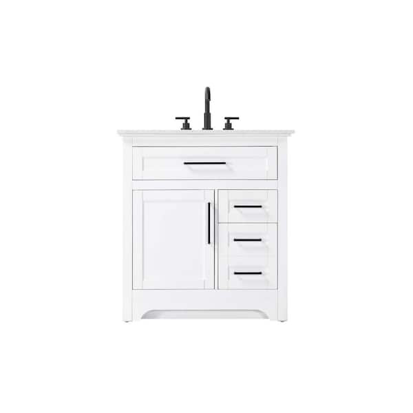 32 in. Single Sink Freestanding White Bath Vanity with Marble White Engineered Marble Top