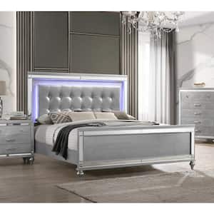 New Classic Furniture Valentino Silver Wood Frame King Panel Bed with Lighted Headboard