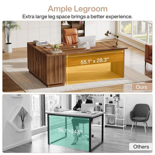 TRIBESIGNS WAY TO ORIGIN 70.8 in. Light Walnut L-Shaped Wood