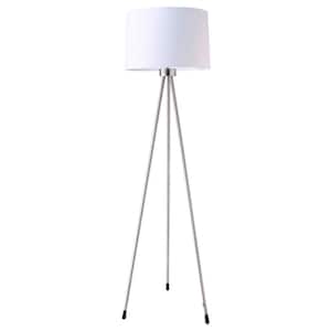 59 in. White 1 Light 1-Way (On/Off) Tripod Floor Lamp for Bedroom with Cotton Round Shade