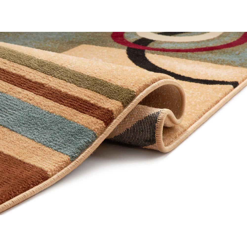Ivory and Multicolor Geometric Pattern Synthetic Area Rug