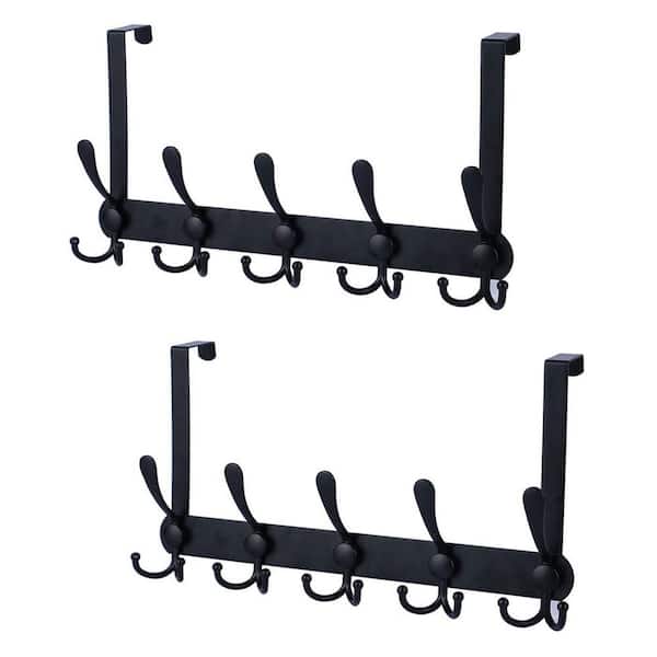 NVNOO 15.3 in. Heavy Duty Over The Door Hooks for Hanging Clothes Hat Towel, Black (2-Pack)