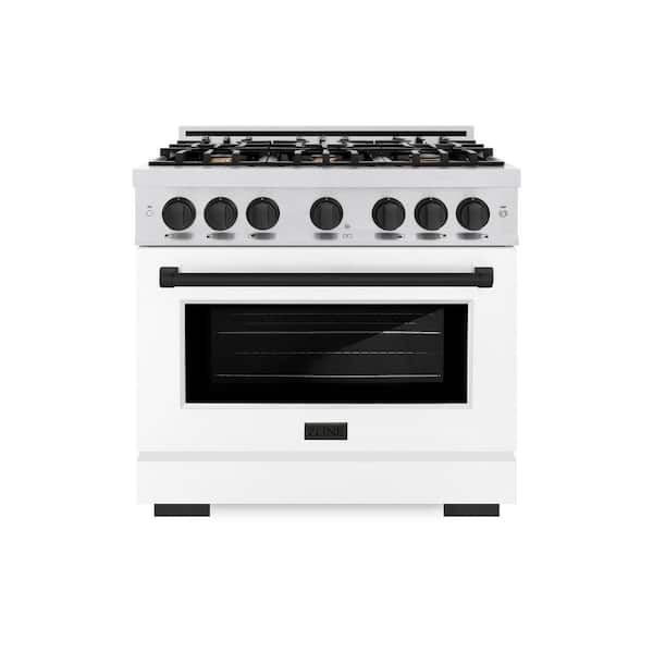 ZLINE Kitchen and Bath Autograph 36 in. Select Dual Fuel Range with 6 Burners and Convection Oven in Satin Steel with White and Black Accents