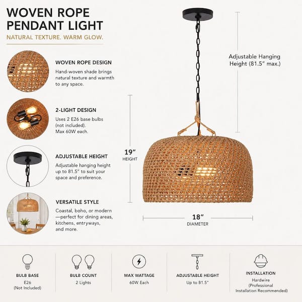 Hampton Bay Summerpoint 120-Watt 2-Light Black Shaded Pendant