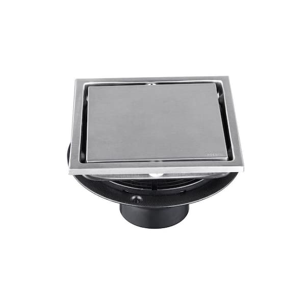 6 in. Square Stainless Steel Shower Floor Drain with Flange in Brushed Nickel