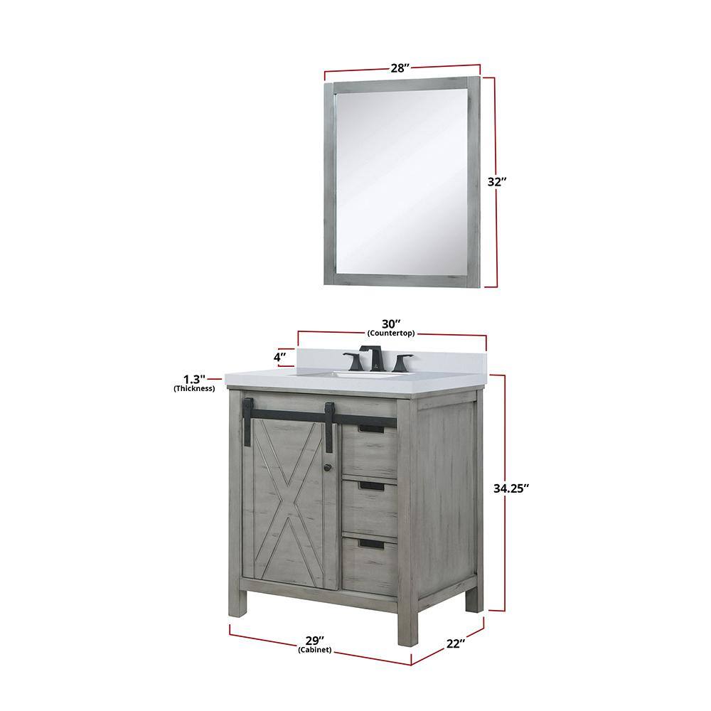 Marsyas 30-Inch Ash Grey Birch Bathroom Vanity with White Ceramic Sink