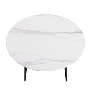 59.05 in. Modern Round Dining Table White Sintered Stone Tabletop Dining Table with Solid Black 4 Legs (Seat 8)