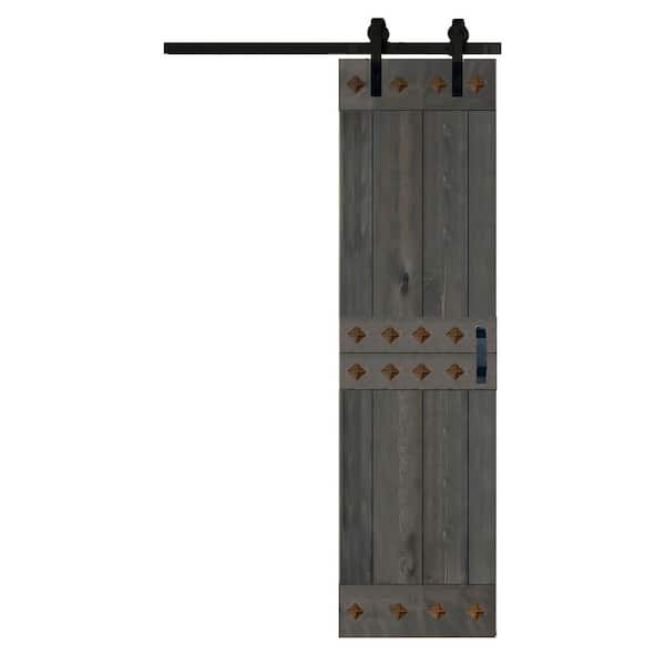 ISLIFE Mid-Century Style 24 in. x 84 in. Carbon Gray Solid Wood Sliding Barn Door with Hardware Kit - Assembly Needed