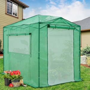 6 ft. W x 8 ft. D Pop-Up Walk-In Gardening Greenhouse Canopy, with Dual Roll-Up Zipper Door, Green