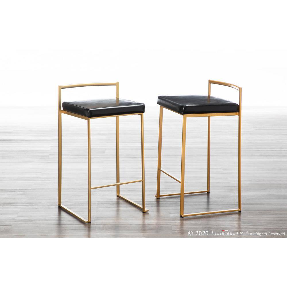 Fuji 31" Modern Black Leather & Metal Counter Barstool - Set of 2