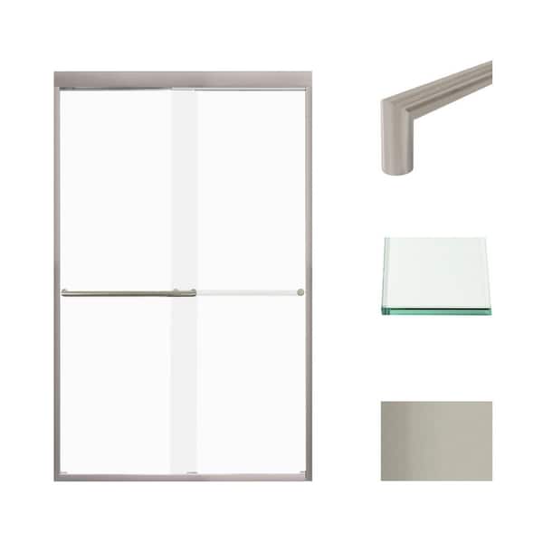 Transolid Frederick 47 in. W x 76 in. H Sliding Semi-Frameless Shower Door in Brushed Stainless with Frosted Glass