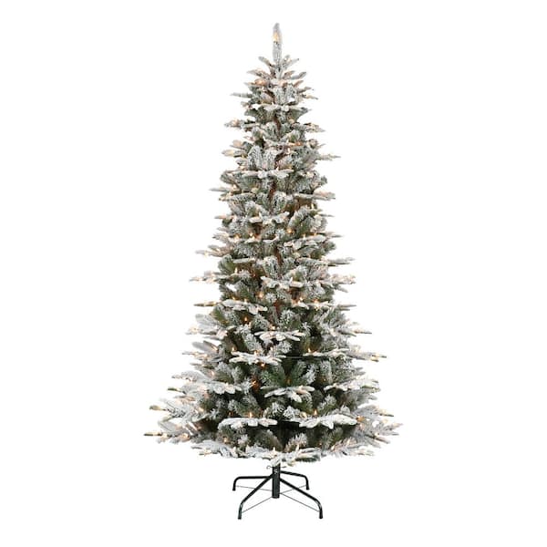 Puleo International 7.5 ft. Pre-Lit Slim Flocked Aspen Fir Artificial Christmas Tree with 450 UL Clear Lights