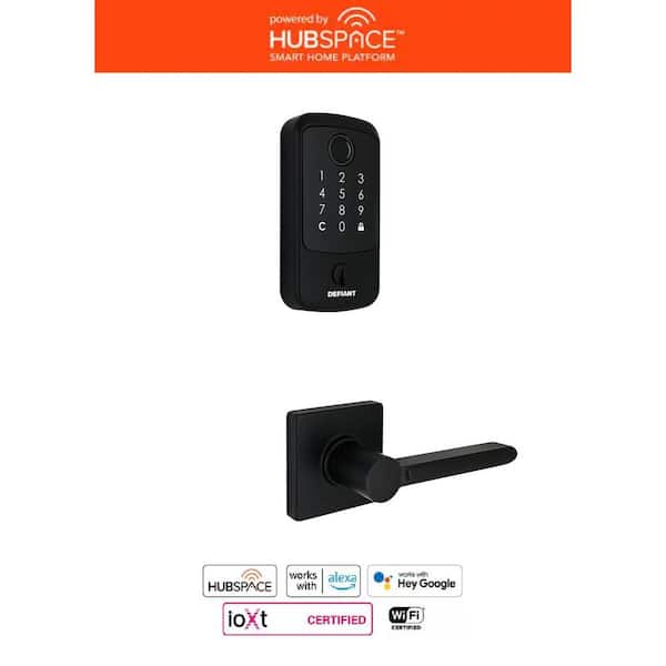 Hubspace Matte Black Square Fingerprint Deadbolt with Tonebridge Hall/Closet Door Lever
