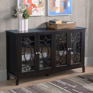 Black MDF Top 54 in. Sideboard Buffet Cabinet with Storage and Glass Doors