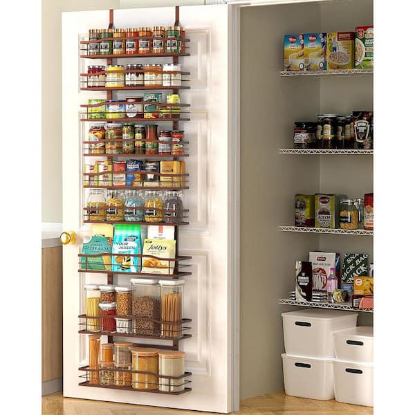 Bronze 9-Tier Over The Door Pantry Organizer, Pantry Organization And Storage, Metal Hanging Spice Rack Shelves Door