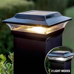 5 in. x 5 in. Outdoor Black Cast Aluminum LED Solar Post Cap (2-Pack)