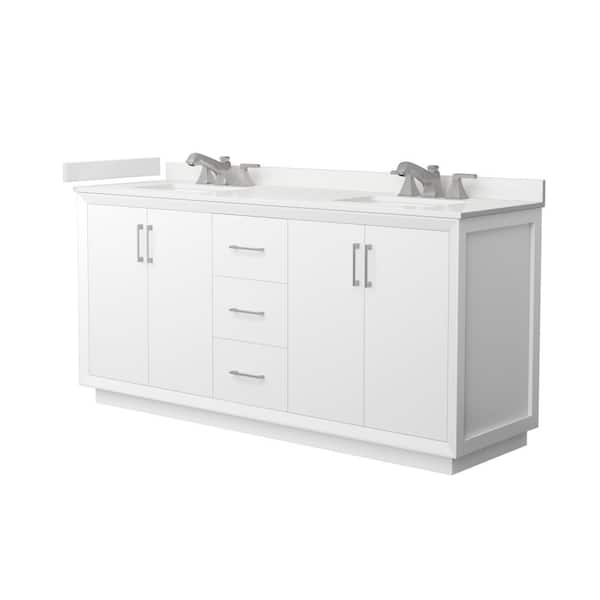 Wyndham Collection Strada 72 in. W x 22 in. D x 35 in. H Double Bath Vanity in White with White Quartz Top