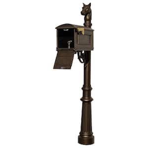 Lewiston Bronze Post Mount Locking Insert Mailbox with decorative Fluted Base and Horshead Finial