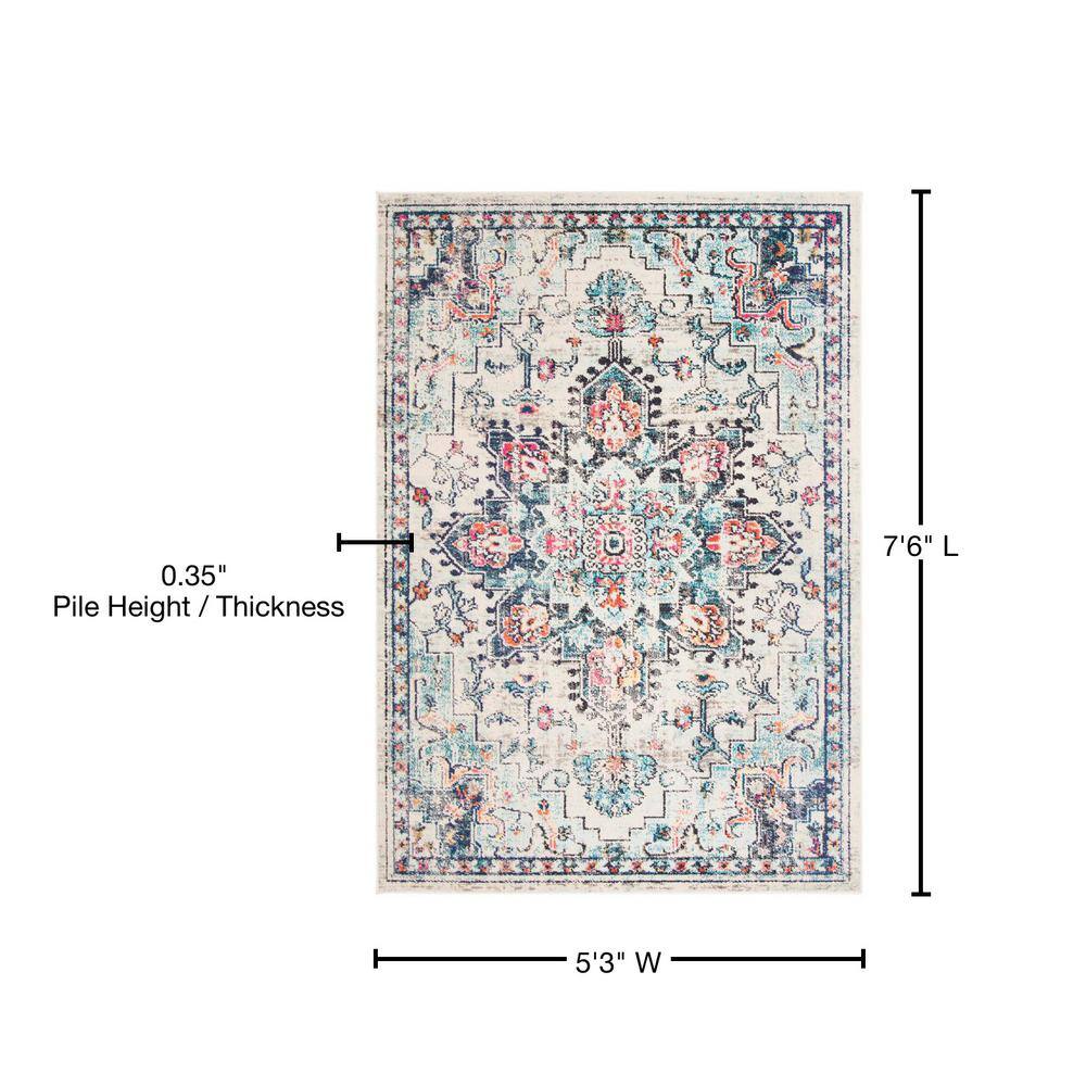 Handmade Cream and Blue Round Synthetic Rug