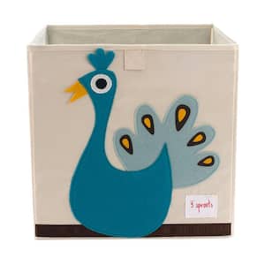 Children's Foldable Fabric Storage Cube Box Soft Toy Bin, Blue Peacock