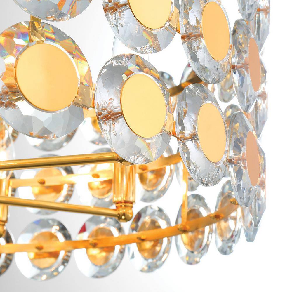 Gold Crystal Drum Pendant Chandelier with Clear Crystals