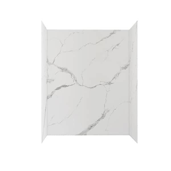 60 in. x 32 in. x 78 in. 4-Piece Glue-Up Alcove Shower Wall Surround in Calacatta White Marble