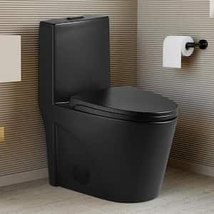 1.1/1.6 GPF Elongated Dual Flush 1-Piece Toilet in Matte Black with ADA Comfortable Seat Height