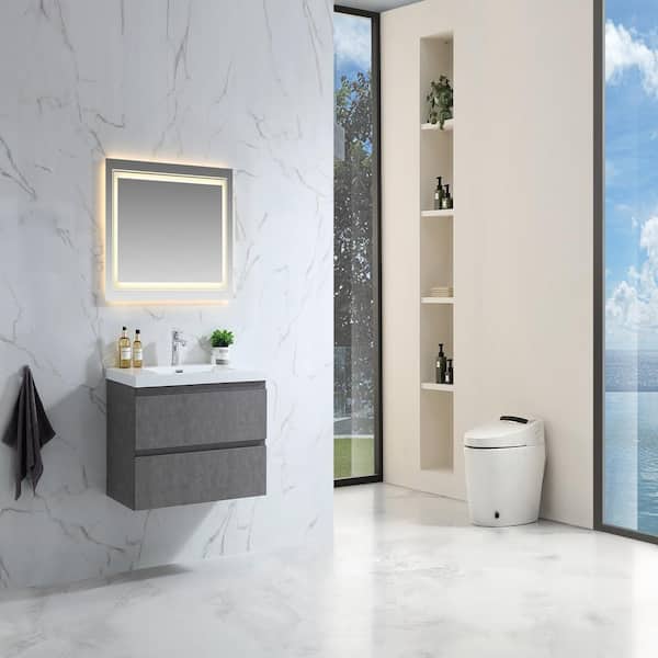 36 in. x 19.5 in. D x 22 in. H Single Sink Float Wall Mount Bath Vanity in Grey with White Acrylic Top