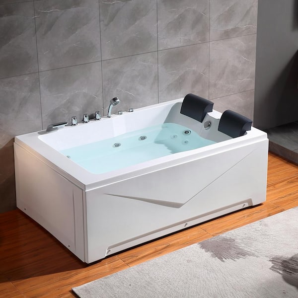 71 in. x 47 in. Acrylic Right Drain Rectangular Alcove Whirlpool Bathtub in White with 16 Water Jets