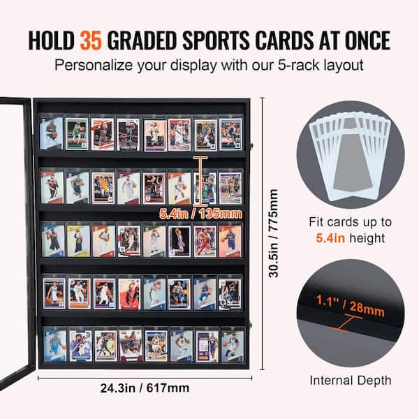 35 Graded Black Sports Card Display Case 24.3x30.5x2.1in. Card Display Frame UV Protection Clear View PC Glass Lockable