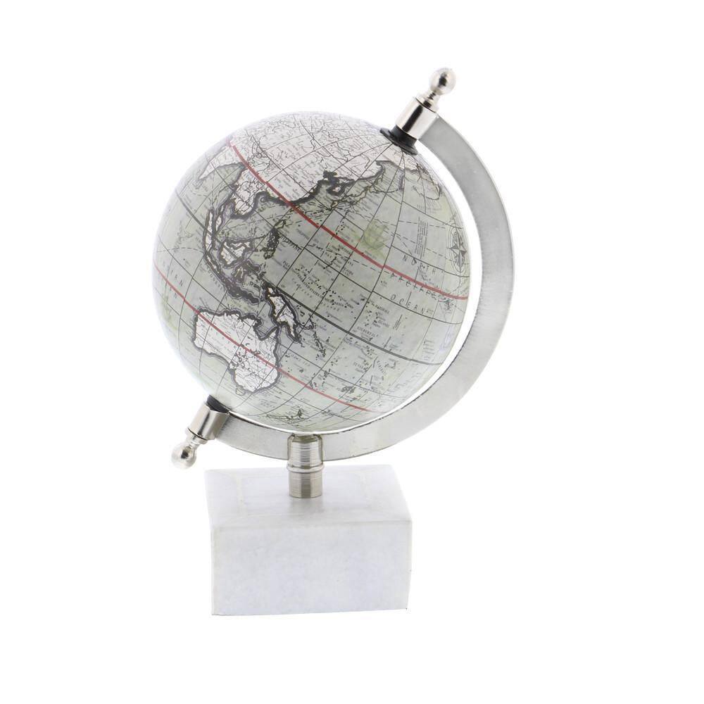 Litton Lane 9 in. White Marble Decorative Globe with Marble Base