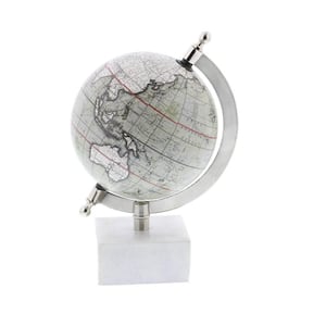 9 in. White Marble Decorative Globe with Marble Base