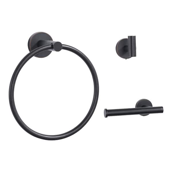 3-Piece Bath Hardware Set with Mounting Hardware with Towel Ring, Towel Hook and Toilet Paper Holder in Bronze