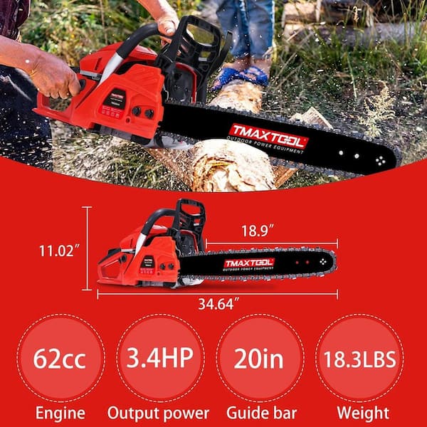 Huluwat Red 62cc Powerful 20 in. Gas Chainsaw with 2 Stroke for