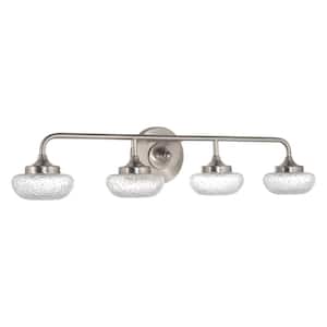 Soleil 29 in. 4-Light Brushed Nickel LED Vanity Light Bar with Etched Clear Glass Shade