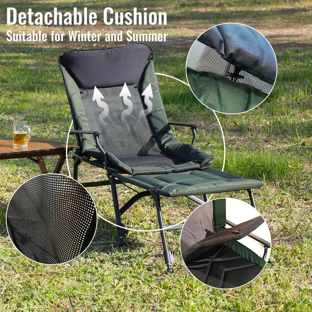 Green Plus Black Portable Folding Reclining Camping Chair with