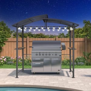 8 ft. x 5 ft. Hardtop Grill Gazebo for Patio Aluminum Barbecue Shelter Gazebo w/ Hooks, Shelves Double Tiered 12-Lights