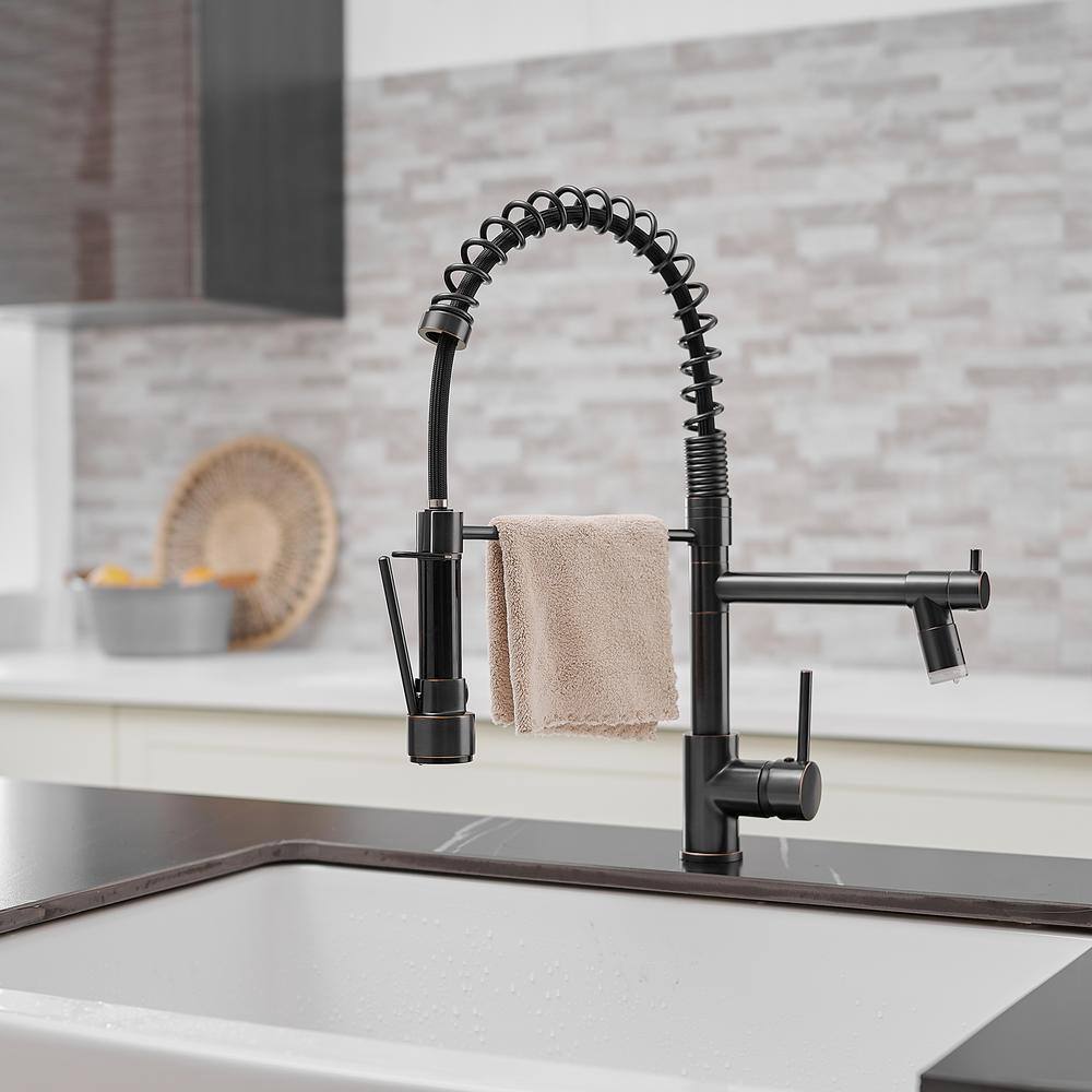 Oil Rubbed Bronze LED Pull Down Kitchen Faucet with Spray