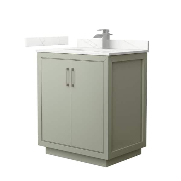 Wyndham Collection Icon 30 in. W x 22 in. D x 35 in. H Single Bath Vanity in Light Green with Giotto Quartz Top