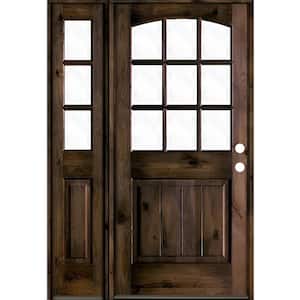 46 in. x 80 in. Knotty Alder Left-Hand/Inswing 9-Lite Clear Glass Black Stain Wood Prehung Front Door with Left Sidelite