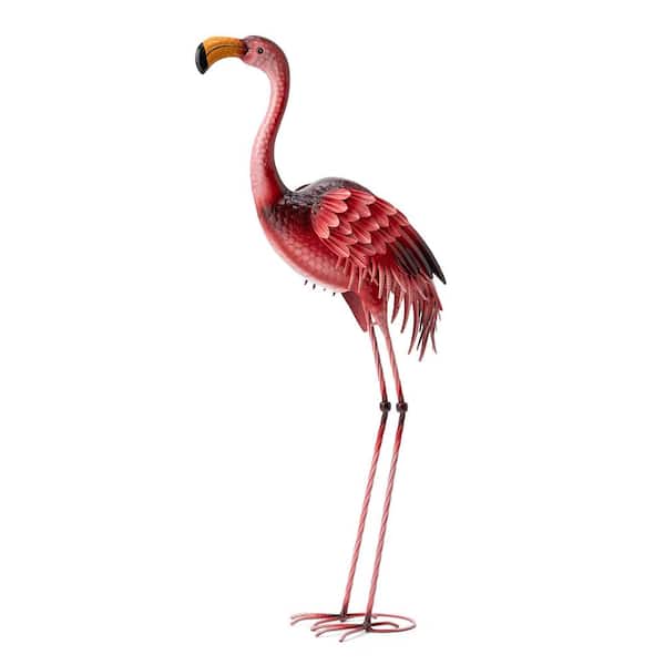 Glitzhome 38.5 in. H Metal Standing Flamingo  Garden Statue  with Stakes (KD)