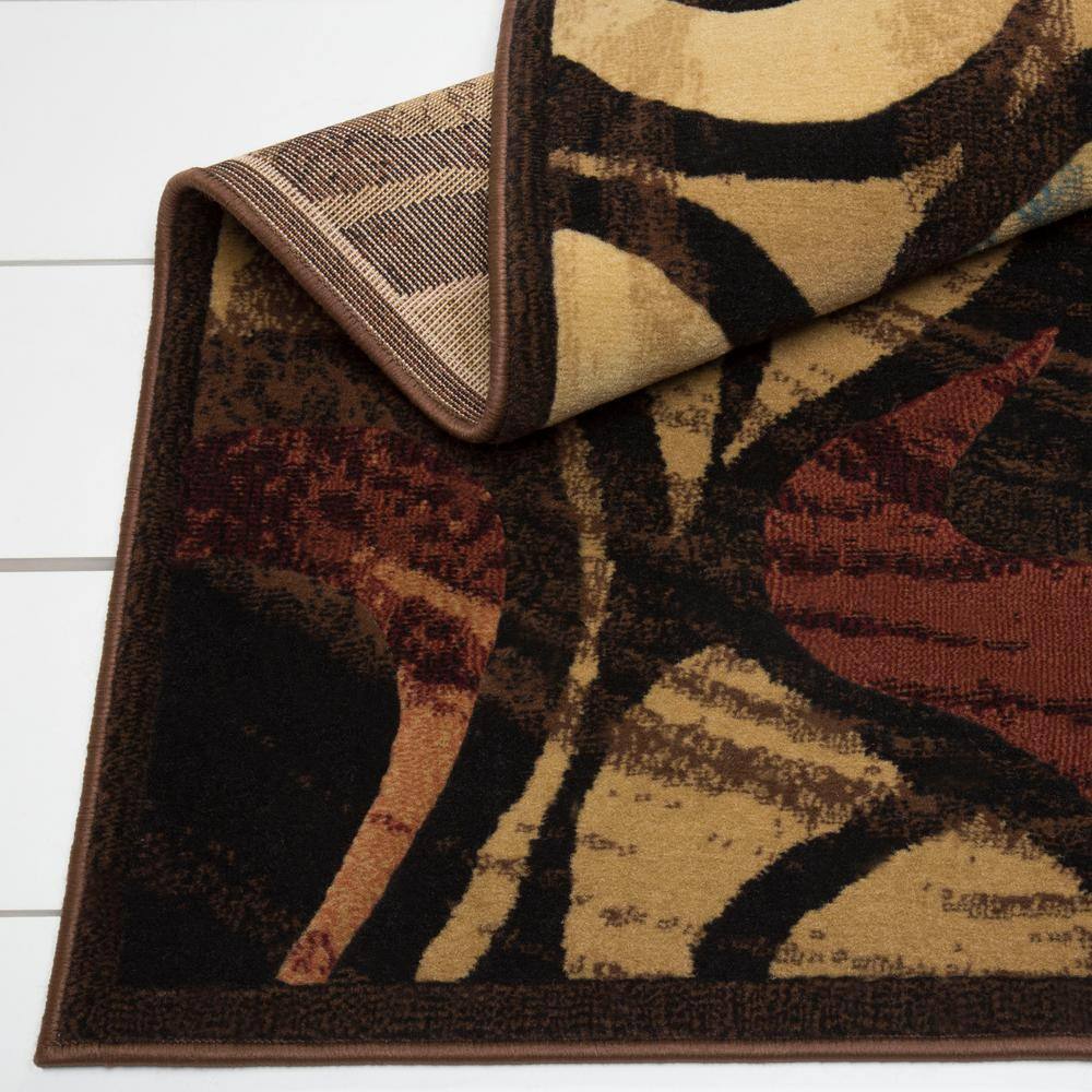 Abstract Swirl Black and Beige Easy-Care Synthetic Area Rug