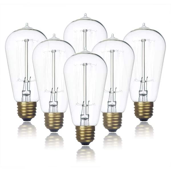 6-Pack Edison Light Bulb Warm White 2200K 60-Watt Dimmable ST58 Antique Vintage Style Clear Glass E26 Base