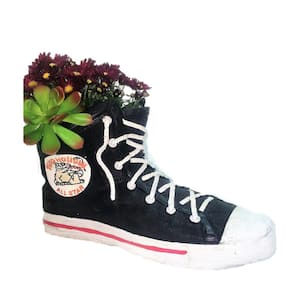 14 in. Black High Top Sneaker Shoe Planter (Holds 4 in. Pot)