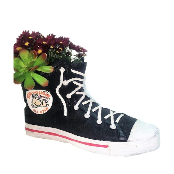 HOMESTYLES 14 in. Black High Top Sneaker Shoe Planter (Holds 4 in. Pot)