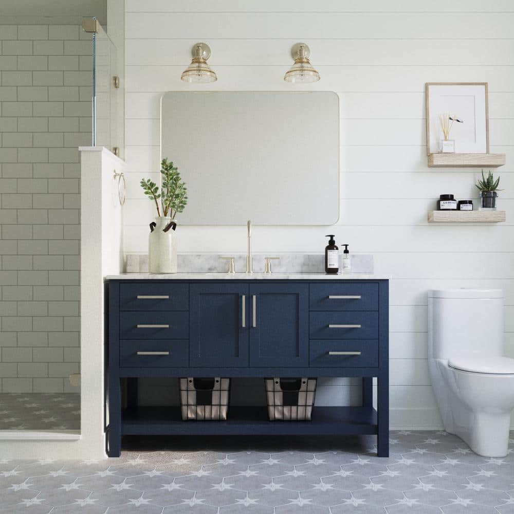 Magnolia 55" Midnight Blue Vanity with Carrara Marble Top